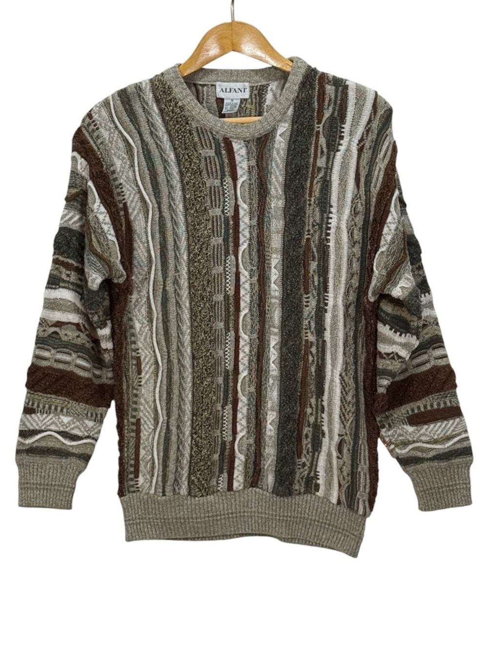 Alfani Textured Knit Sweater Mens Medium M Coogi Style Multicolor Earth Tone
